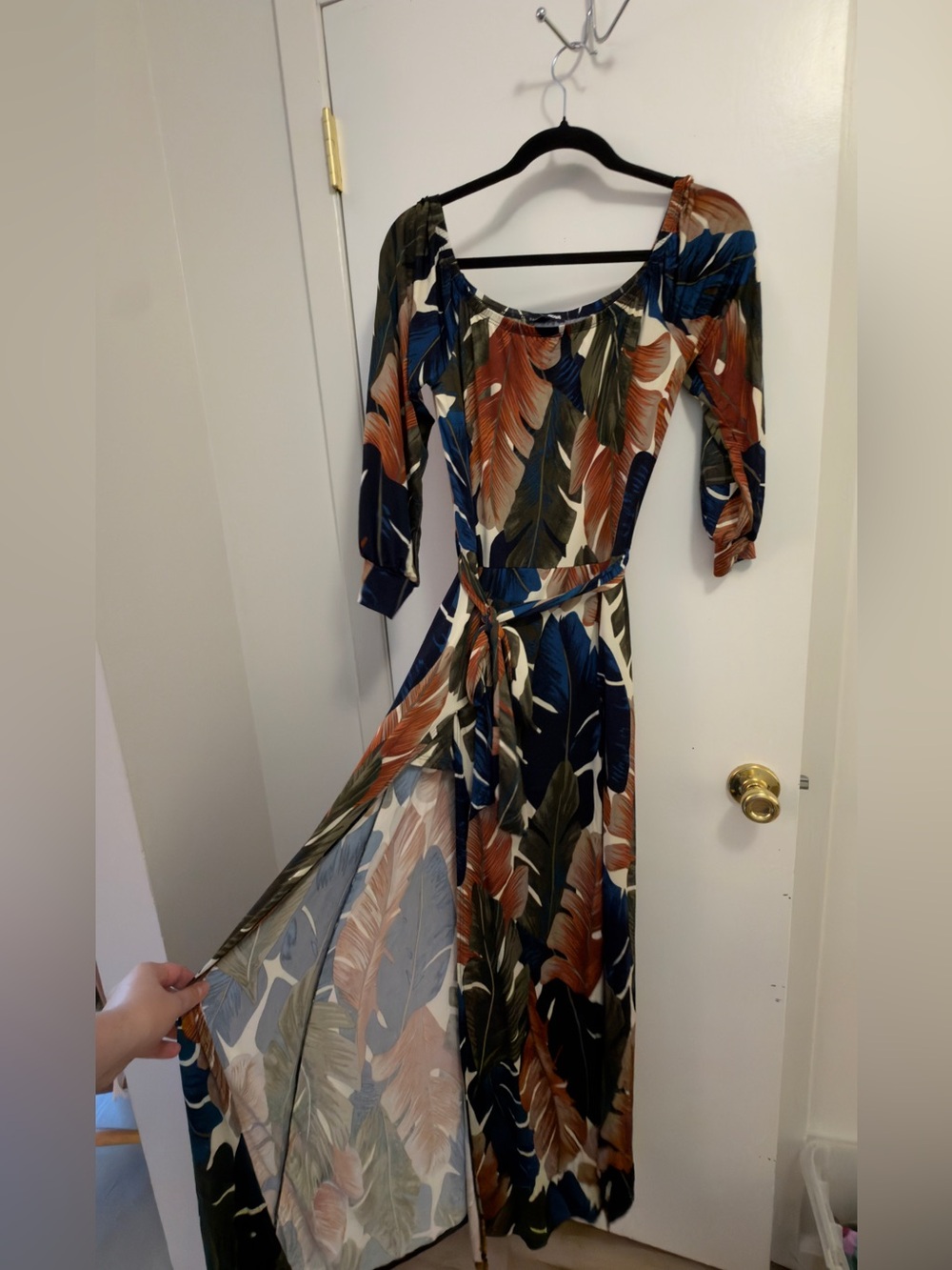 fashion nova green leaf dress | Dresses | Fashion Nova Brown Blue And Print Maxi With Tie Waist Size M Mini dress